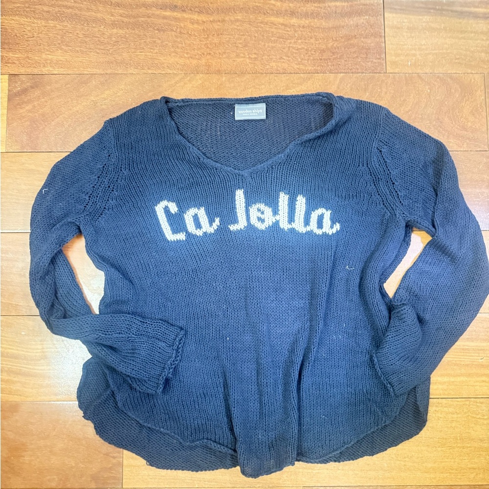 Wooden Ships Navy V-Neck Sweater